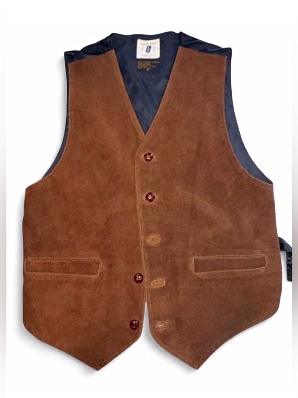 Vintage Horizon Brown Suede Genuine Leather Western Suit Vest Lined Size S READ